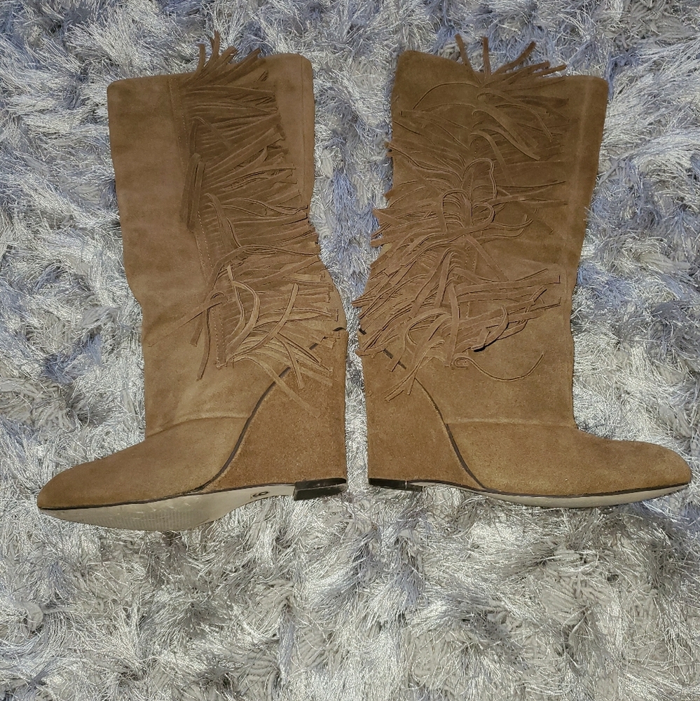 Ladies Leather Flirty Fringe Wedge Boot